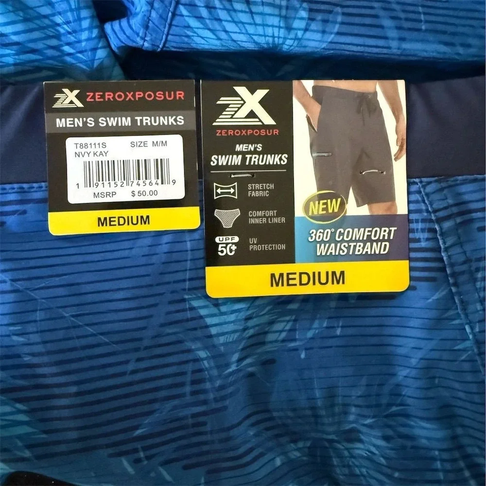 ZeroXposur Men Swim Trunks M Navy Blue Swim Shorts UV Protection resort vacation